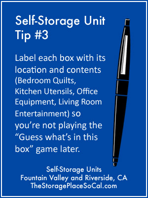 Self-Storage Tip 3: Label each box with its location and contents.