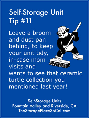 Self-Storage Tip 11: Leave a broom and dust pan behind to keep your unit tidy.