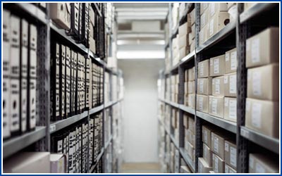 Metal Racks with Cardboard Storage Boxes and File Folders